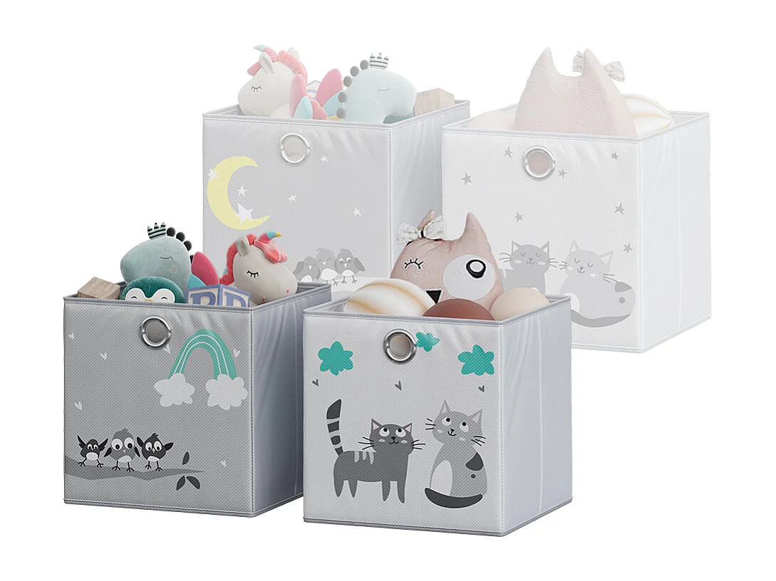 Boîte pliante gris (chats et oiseaux) 30x30x30