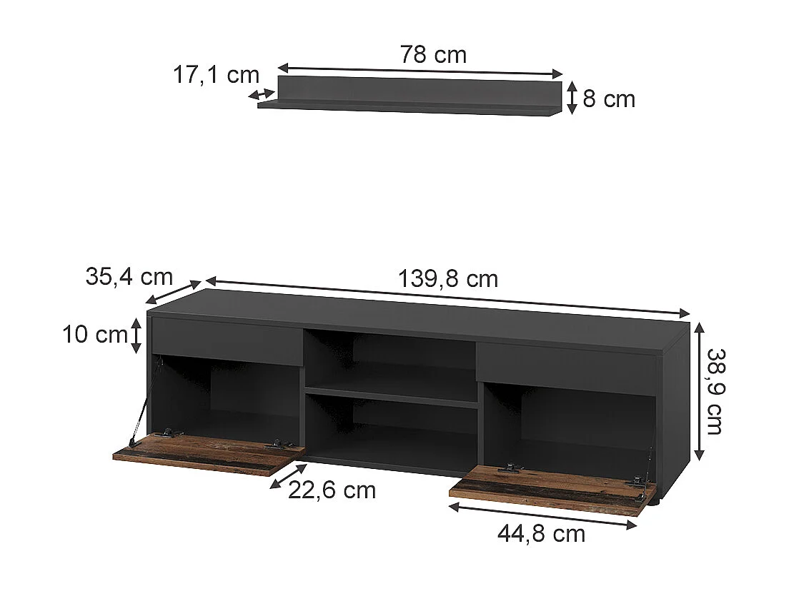 Meuble-paroi noir/ancien style 139.8x35.4x38.9 berno