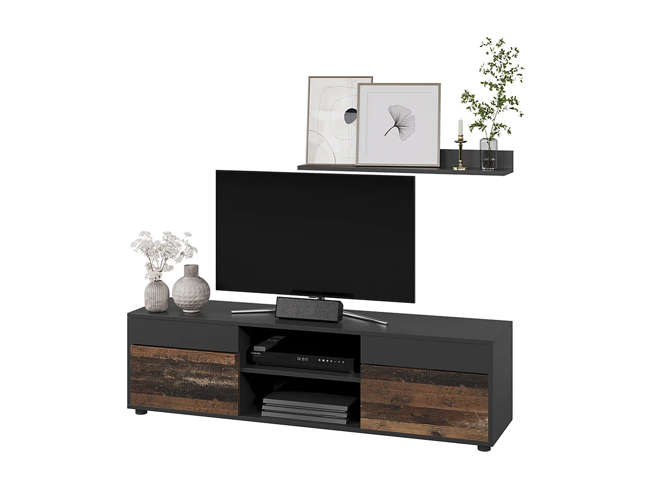 Meuble-paroi noir/ancien style 139.8x35.4x38.9 berno