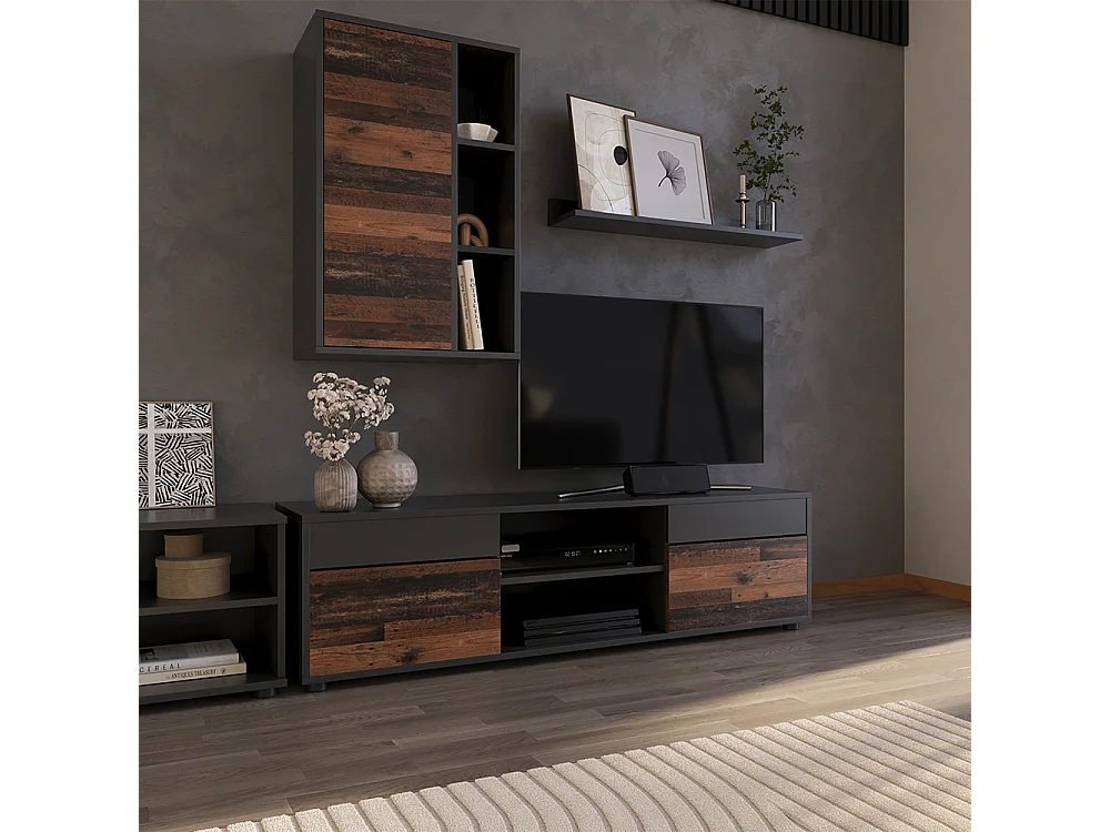 Meuble-paroi noir/ancien style 139.8x35.4x38.9 berno