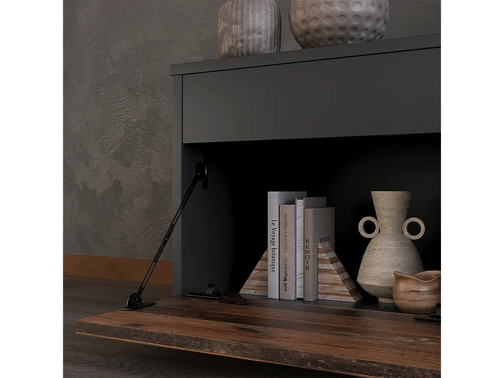 Meuble-paroi noir/ancien style 139.8x35.4x38.9 berno