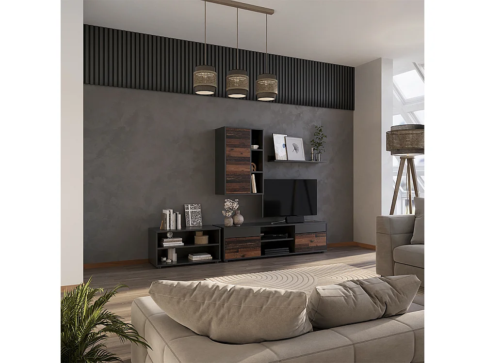 Meuble-paroi noir/ancien style 139.8x35.4x38.9 berno