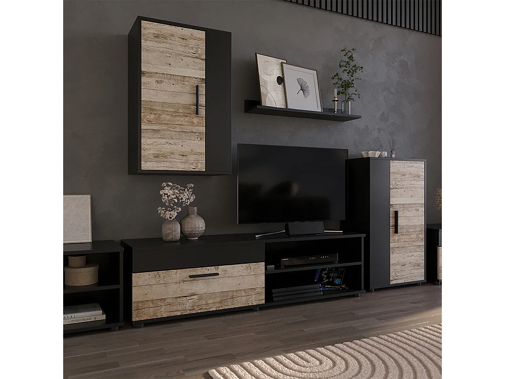 Lowboard & étagère noir/chêne sable 139.8x35.3x38.9 berno