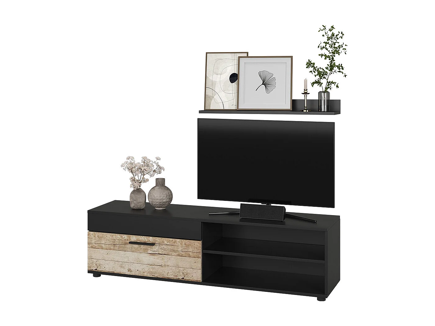 Lowboard & étagère noir/chêne sable 139.8x35.3x38.9 berno