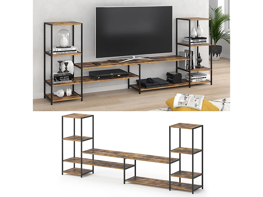 Lavt skab antik træ 226x34x93 fyrk