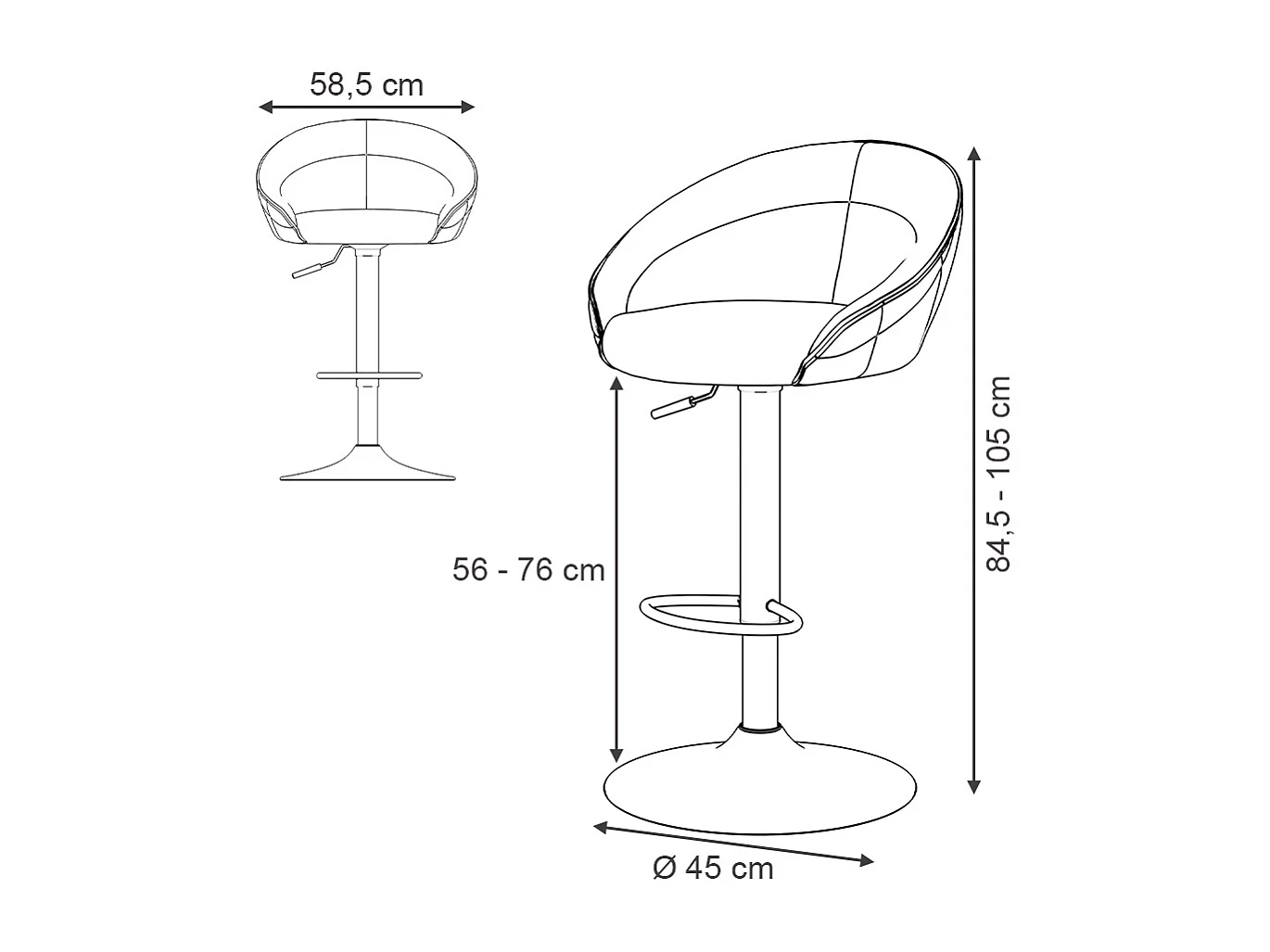 tabouret de bar anthracite 58.5x105x84.5 goldamo