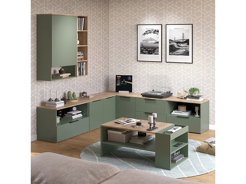 Ściana w salonie zielony 80x40x50 wido