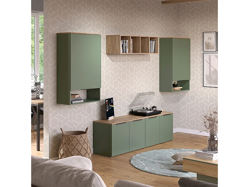 Ściana w salonie zielony 80x40x50 wido