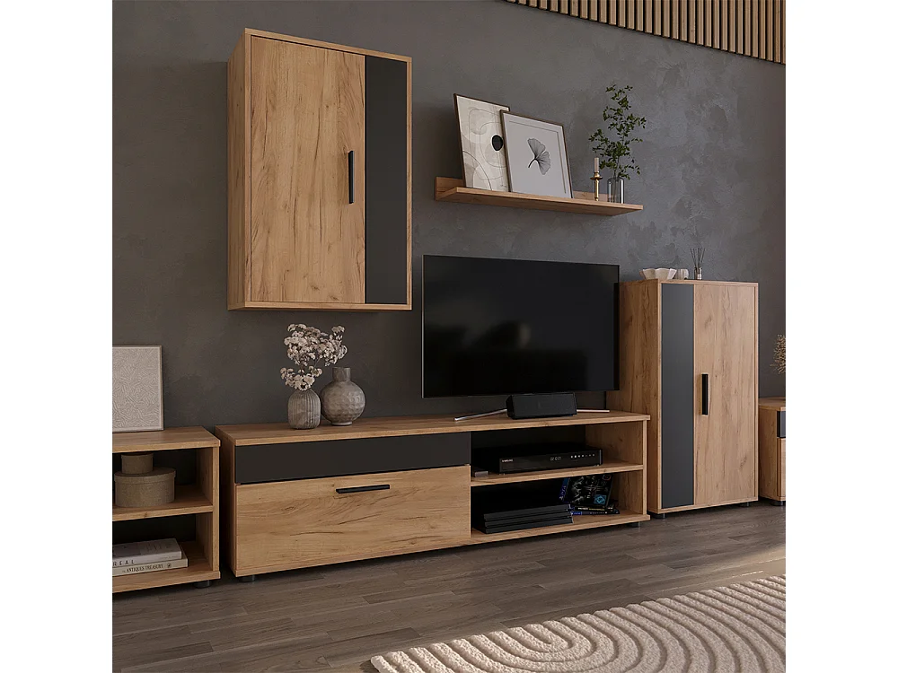 Lowboard & étagère chêne doré/anthracite 139.8x35.3x38.9 berno