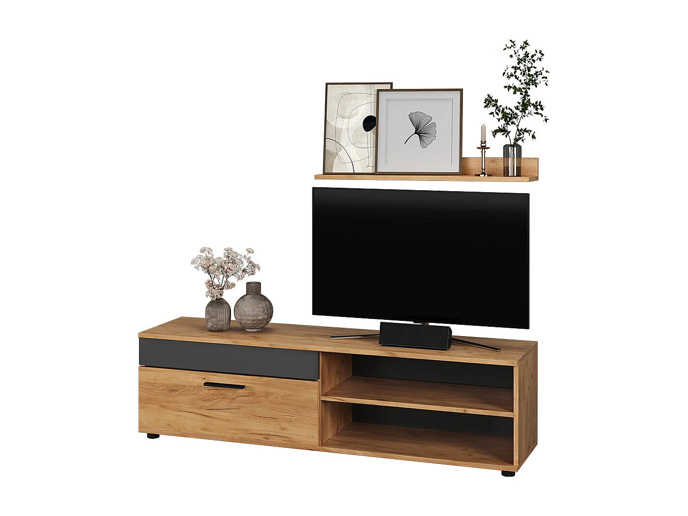 Lowboard & étagère chêne doré/anthracite 139.8x35.3x38.9 berno