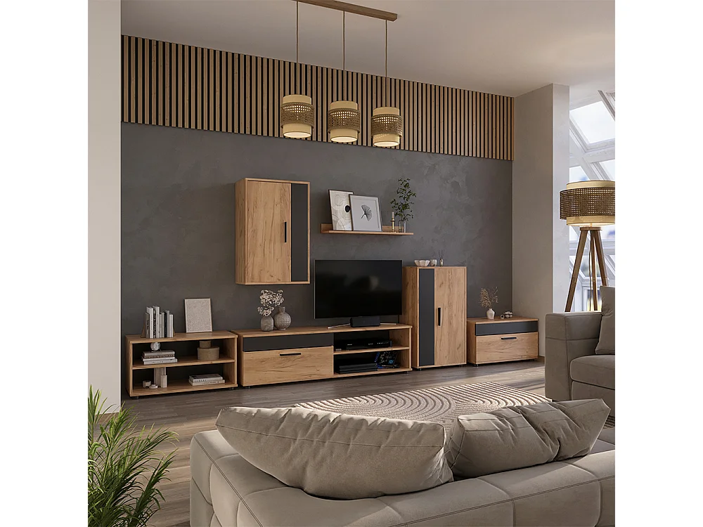 Lowboard & étagère chêne doré/anthracite 139.8x35.3x38.9 berno