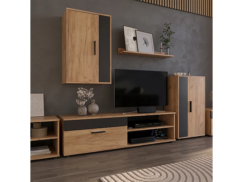 Lowboard & Regal goldkraft eiche/anthrazit 139.8x35.3x38.9 berno