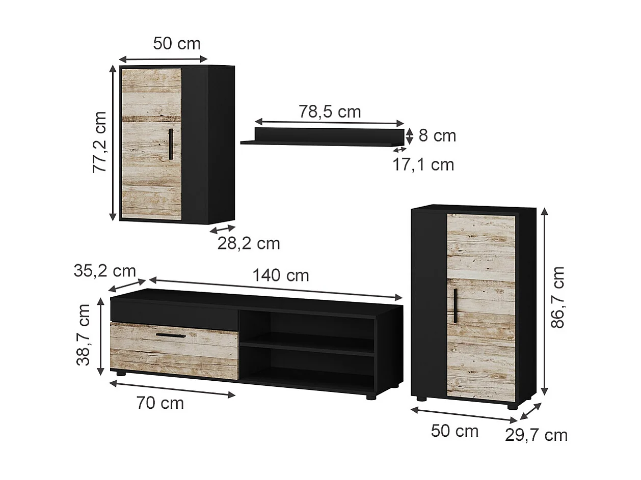 Wohnwand anthracite/beige 139.8x35.4x38.9 berno