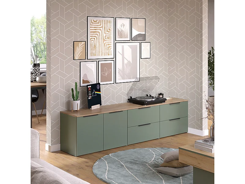 Ściana w salonie zielony 80x40x50 wido