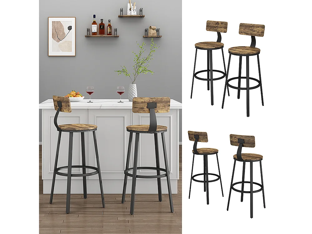 Tabouret de bar chêne rustique 34x55x102 caracas