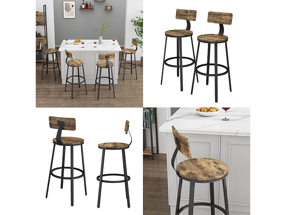 Tabouret de bar chêne rustique 34x55x102 caracas