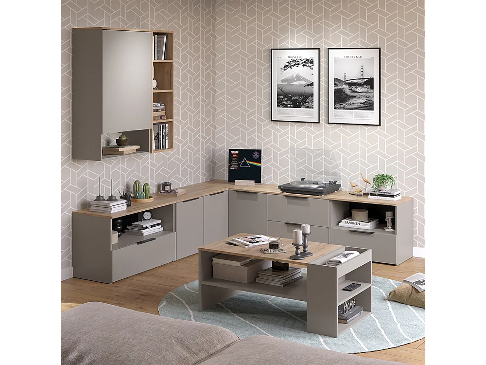 Ściana w salonie szary 80x40x50 wido