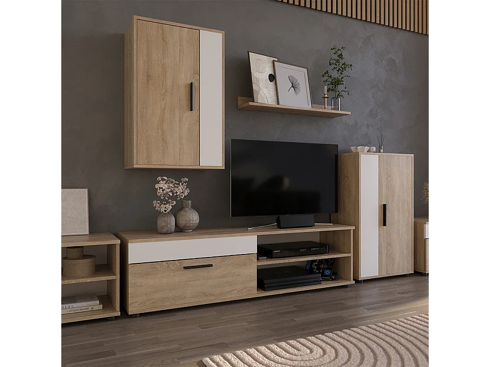 Lowboard & étagère sonoma/blanc 139.8x35.3x38.9 berno