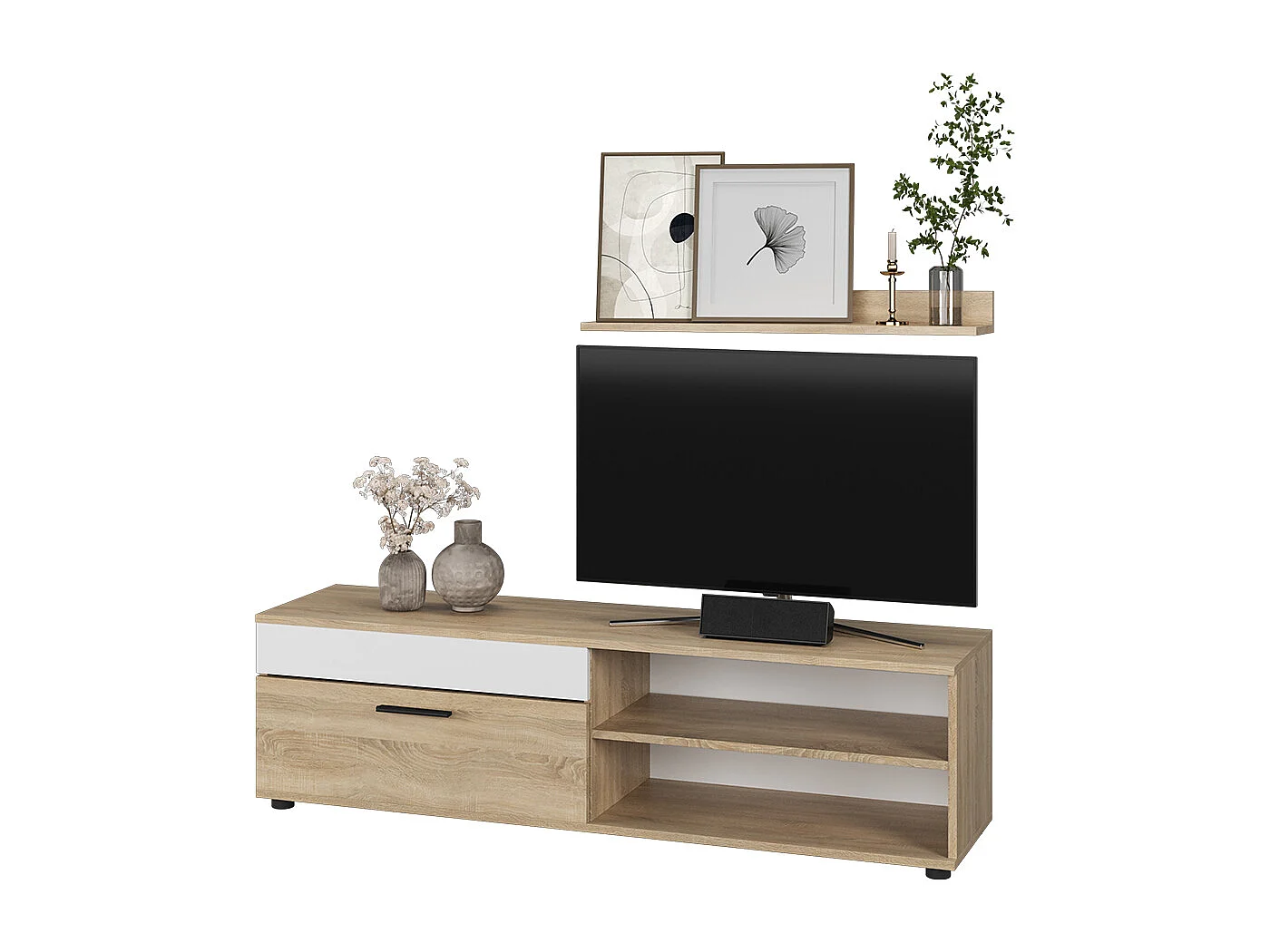 Lowboard & étagère sonoma/blanc 139.8x35.3x38.9 berno