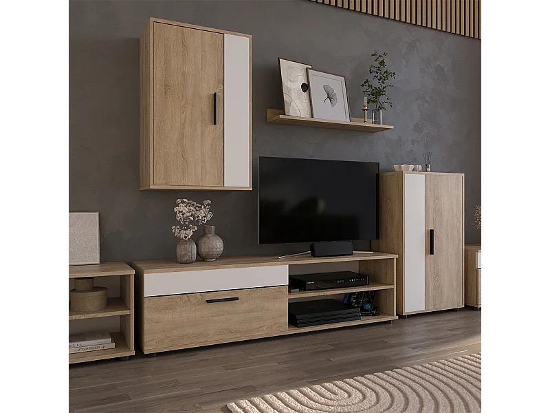 Lowboard & Regal sonoma/weiß 139.8x35.3x38.9 berno