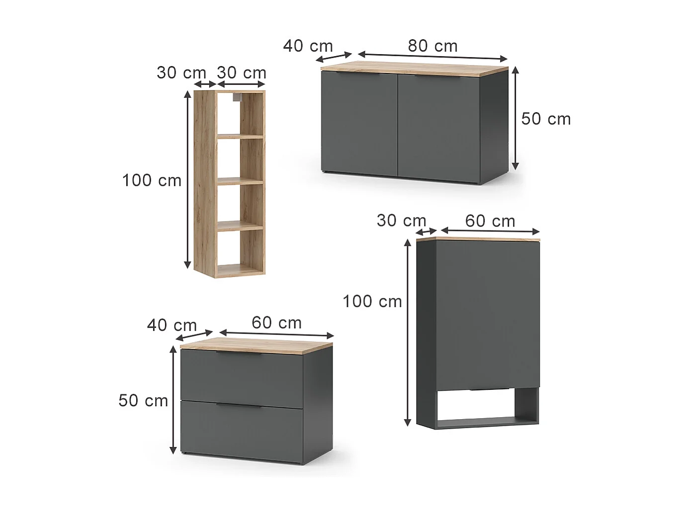 Mur de salon anthracite 80x40x50 wido