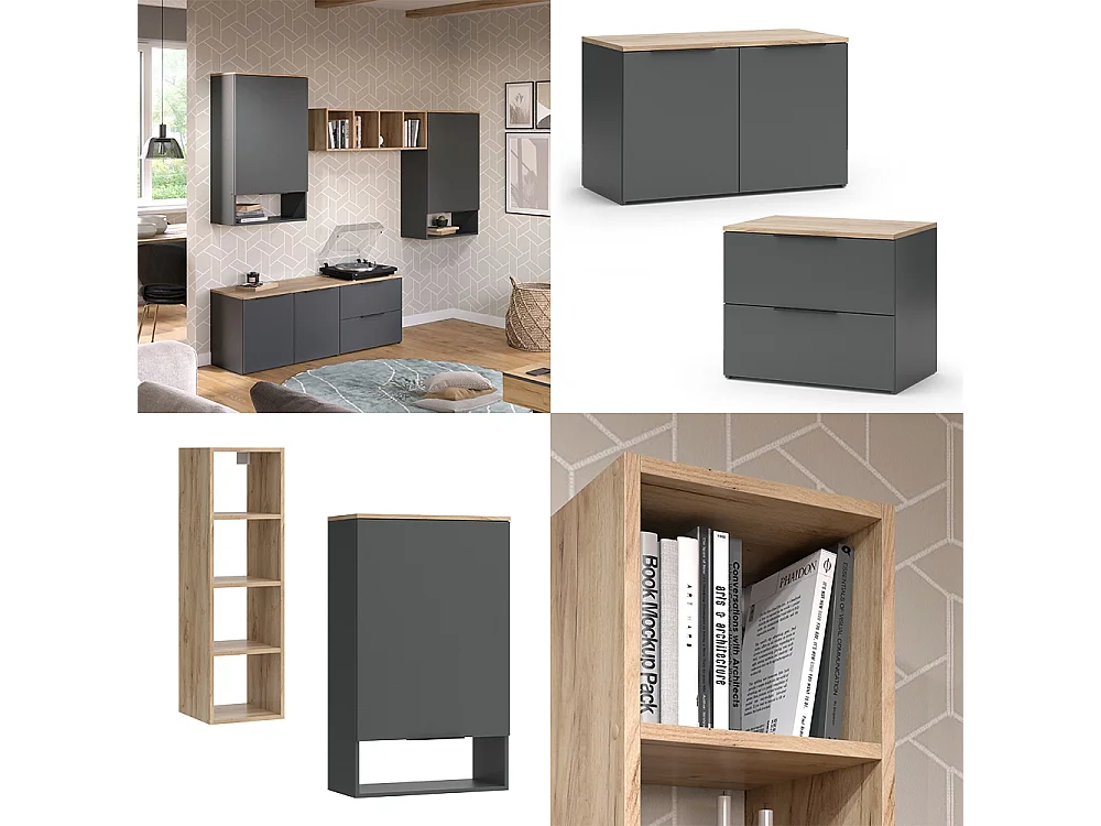 Mur de salon anthracite 80x40x50 wido