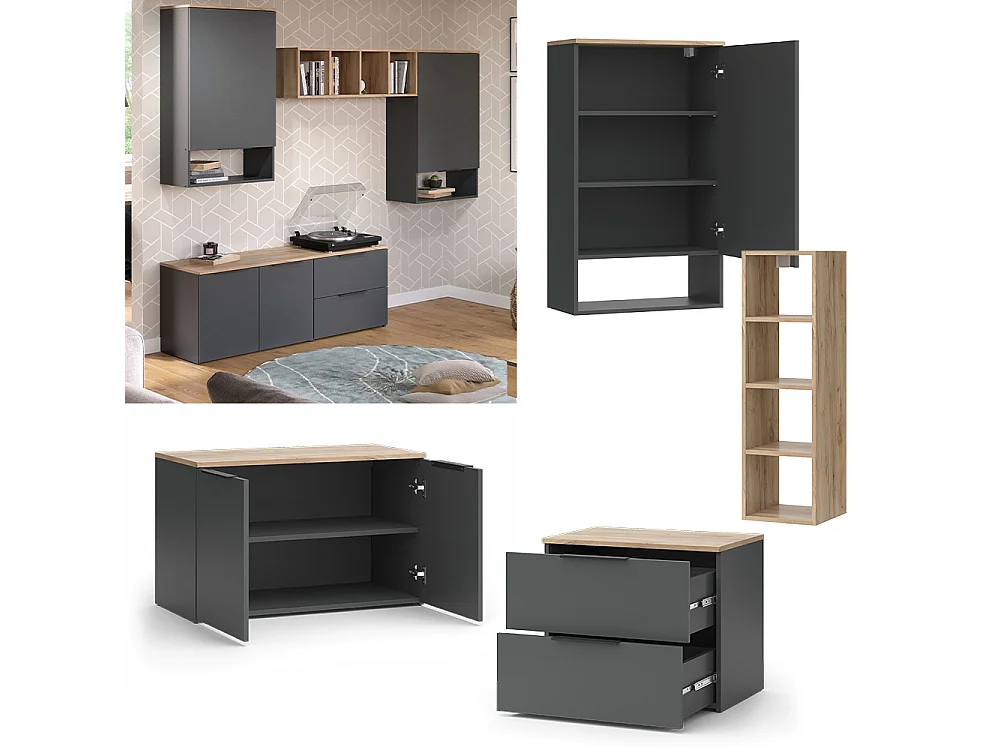 Mur de salon anthracite 80x40x50 wido