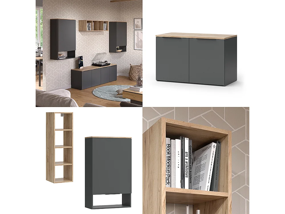 Mur de salon anthracite 80x40x50 wido