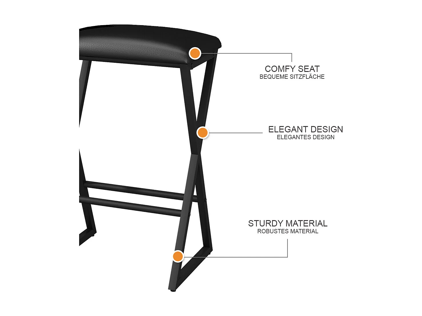 Tabouret de bar noir 40x34x64 vault