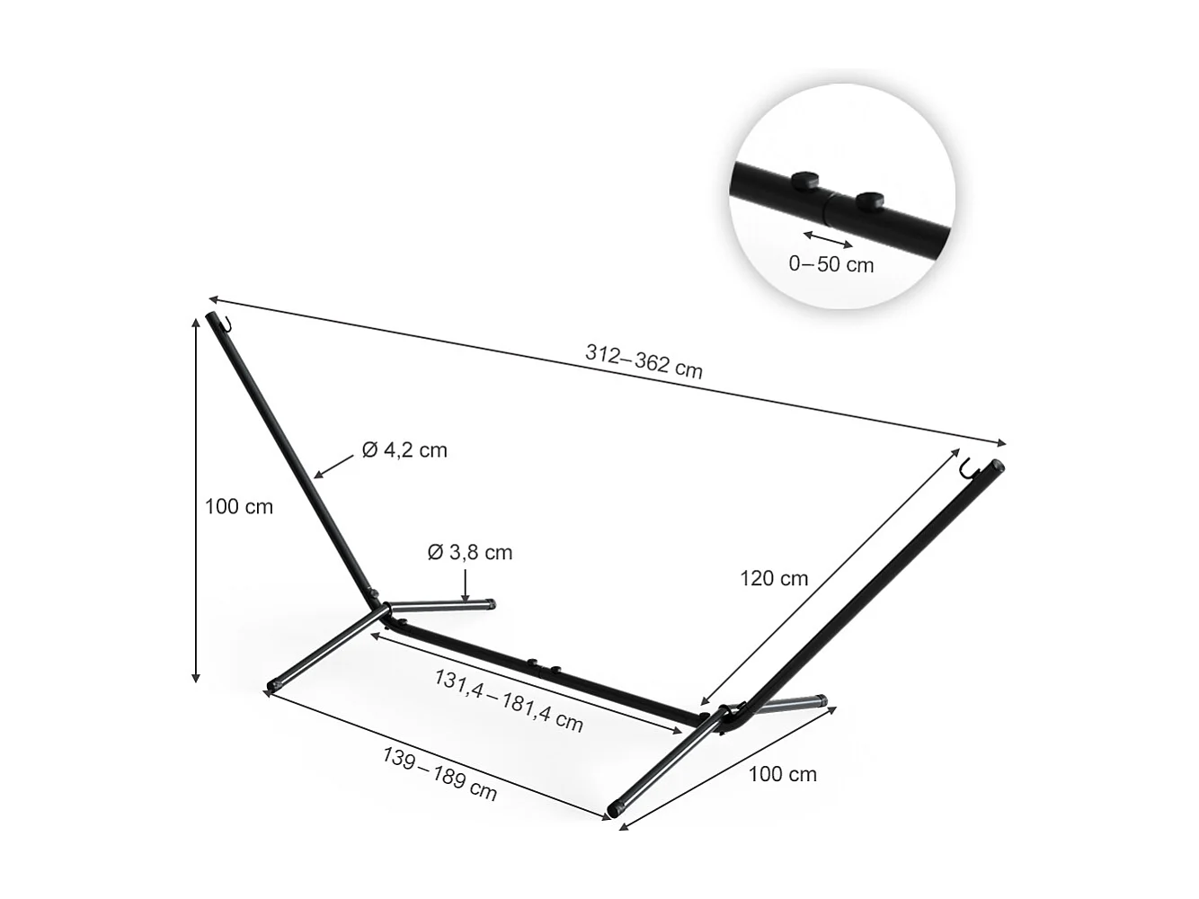 Support hamac noir 362x100x100