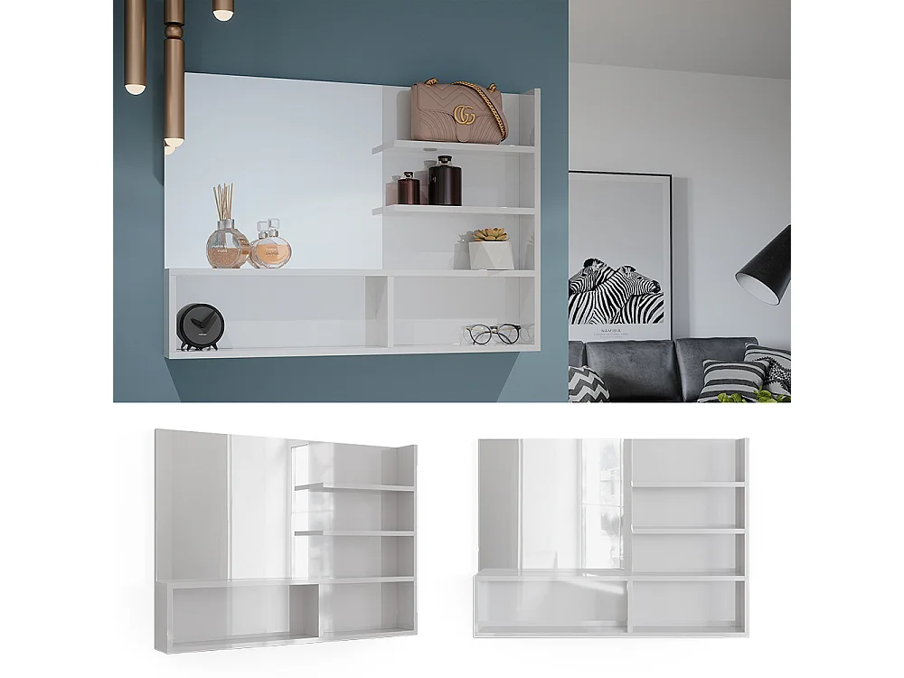 Miroir mural blanc haute brillance 89.8x11x65