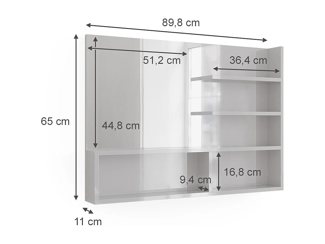 Miroir mural blanc haute brillance 89.8x11x65