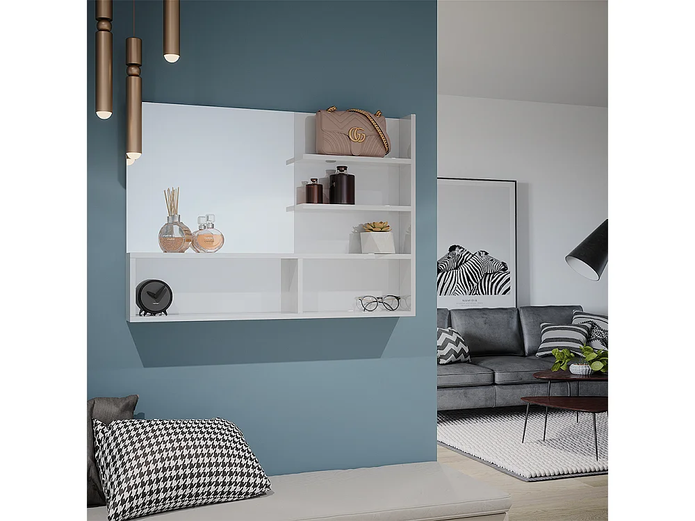 Miroir mural blanc haute brillance 89.8x11x65