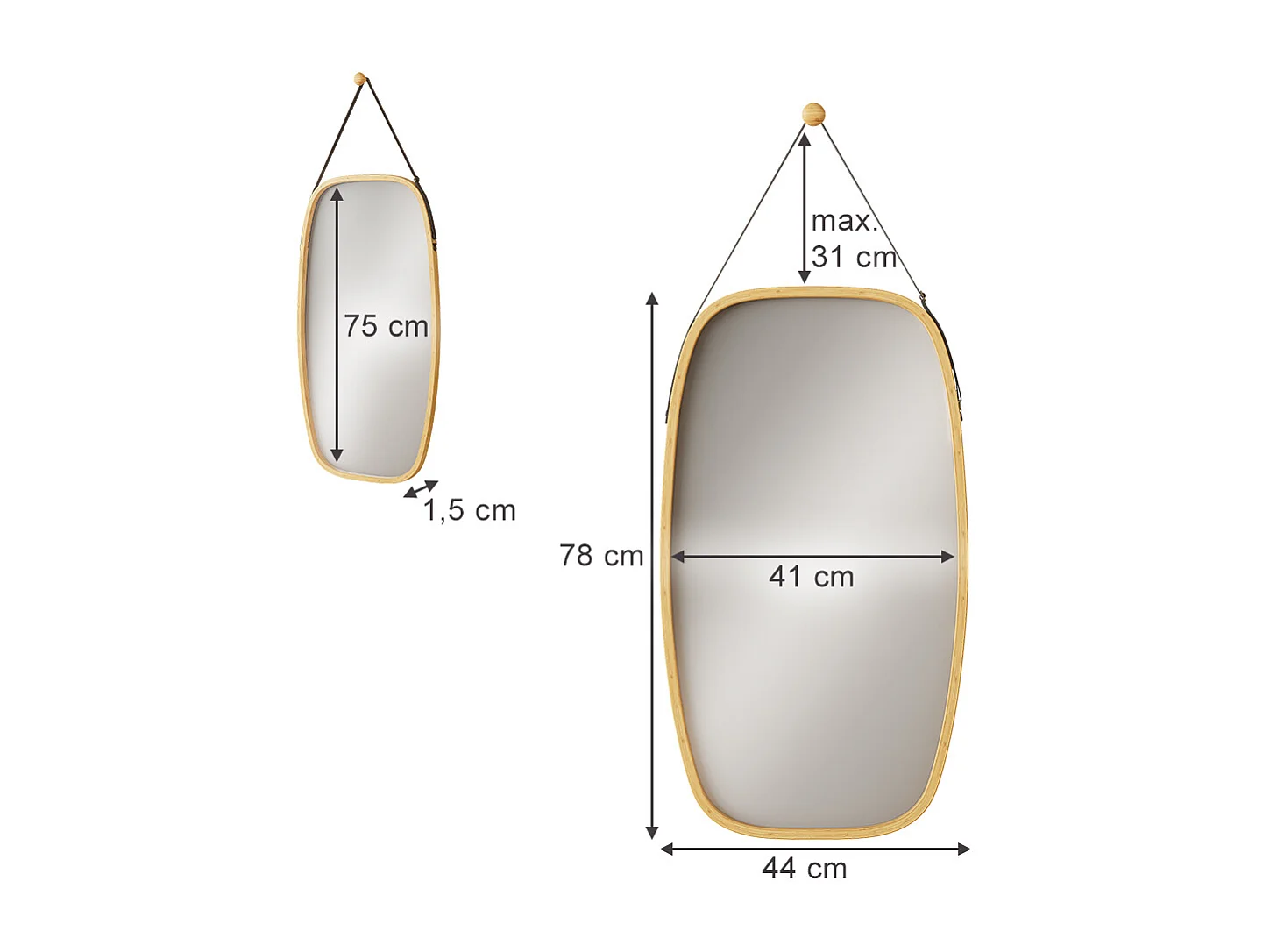 Miroir mural bambou 44x78x1.5 mirno