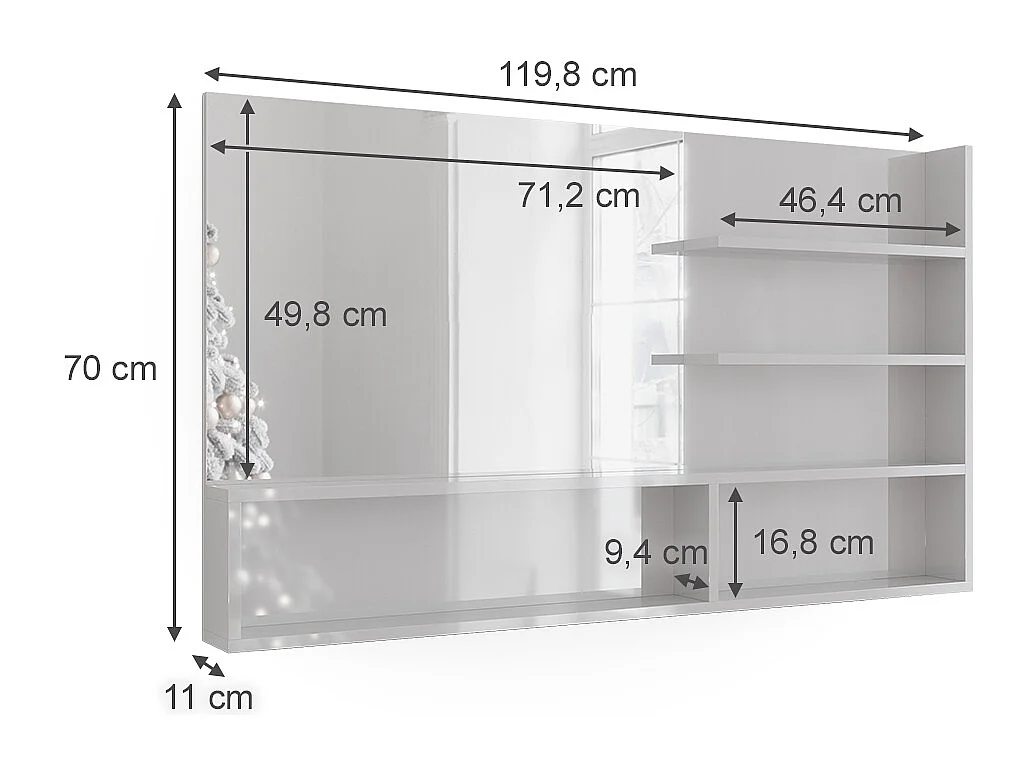 Étagère à miroir  blanc haute brillance 119.8x11x70
