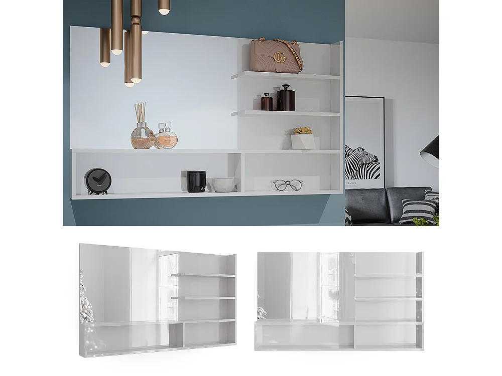 Étagère à miroir  blanc haute brillance 119.8x11x70
