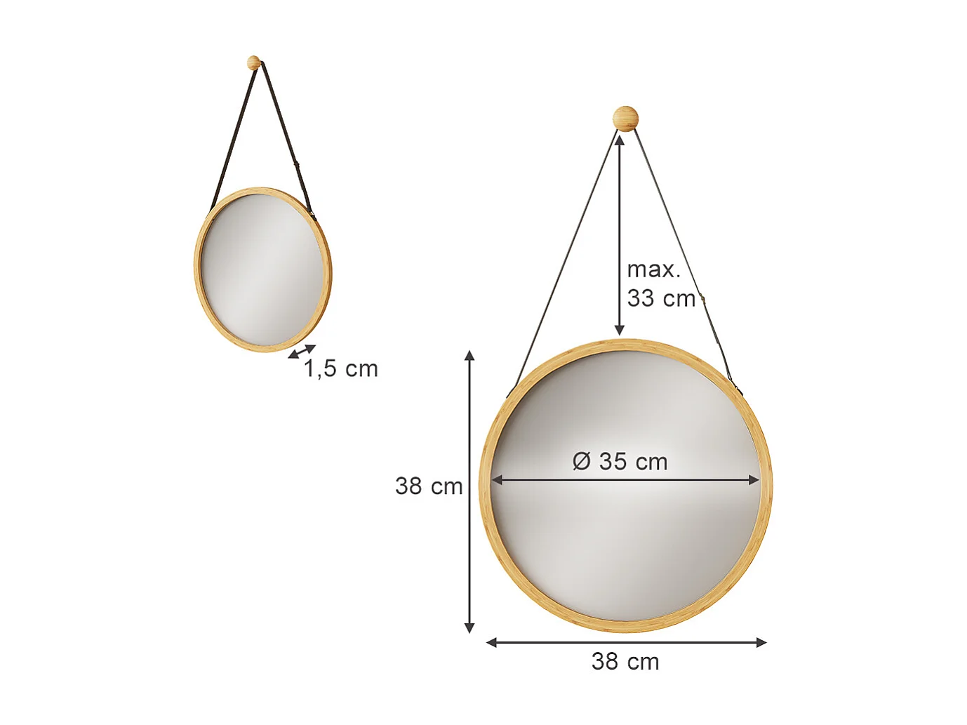 Miroir mural bambou 38x38x1.5 mirno