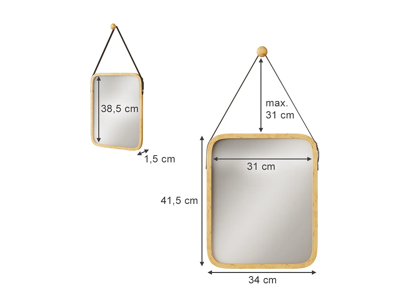 Miroir mural bambou 34x41.5x1.5 mirno