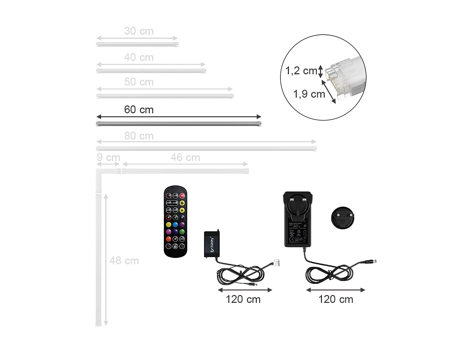 Bande LED blanc 60x1.5x1.5