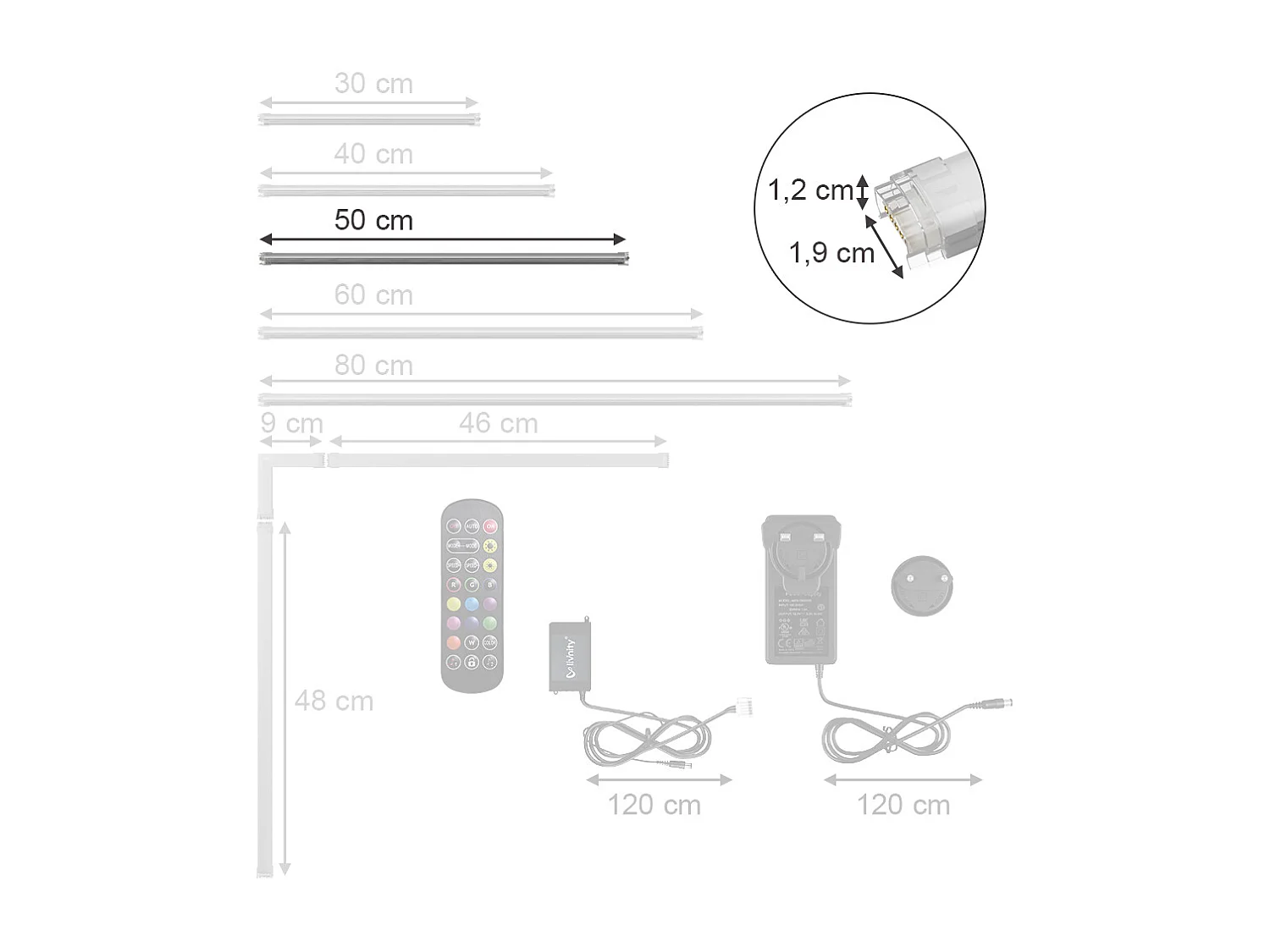 Bande LED blanc 50x1.5x1.5