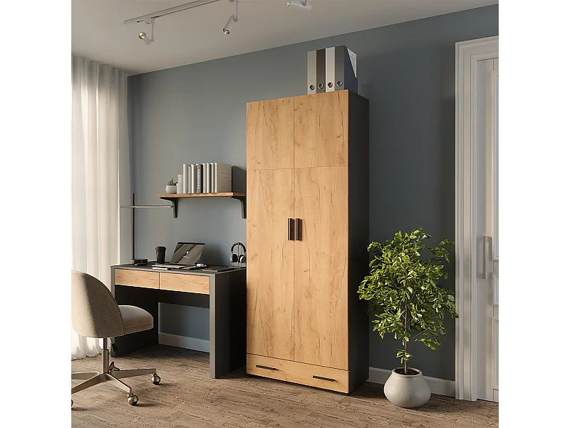 Étagère à dossiers anthracite/chêne doré 80x37x201.2 frank