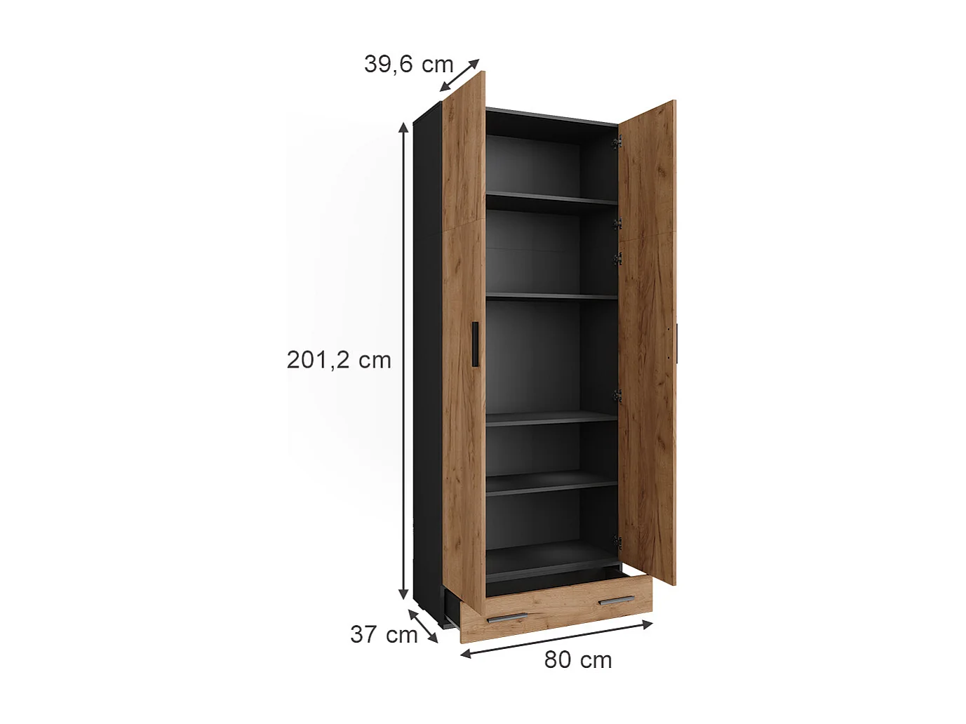 Étagère à dossiers anthracite/chêne doré 80x37x201.2 frank