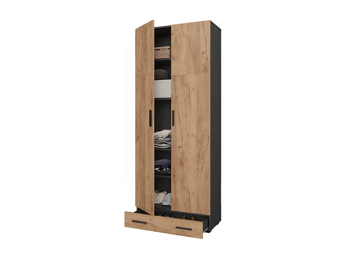 Étagère à dossiers anthracite/chêne doré 80x37x201.2 frank