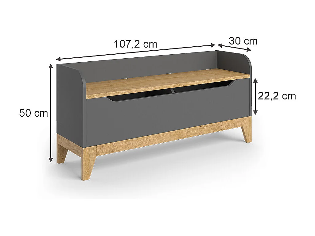 Baúl de juguetes roble 107.2x30x50 malia