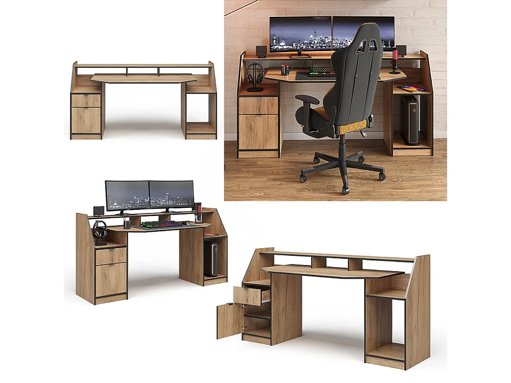 Scrivania computer quercia dorata 179.8x65.5x90.6 joel