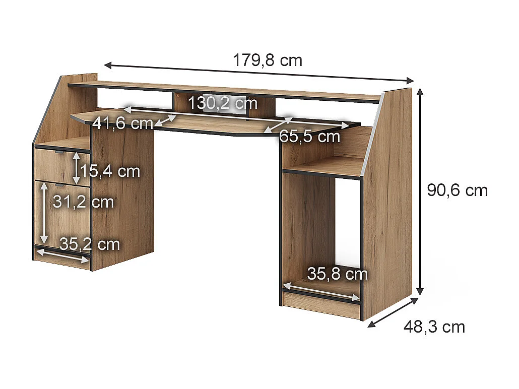 Bureau chêne de force doré 179.8x65.5x90.6 joel
