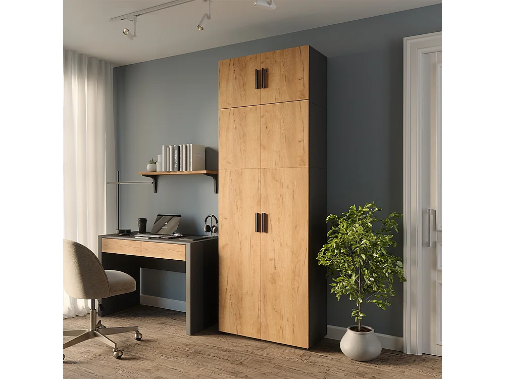 Étagère à dossiers anthracite/chêne doré 80x37x223.8 frank