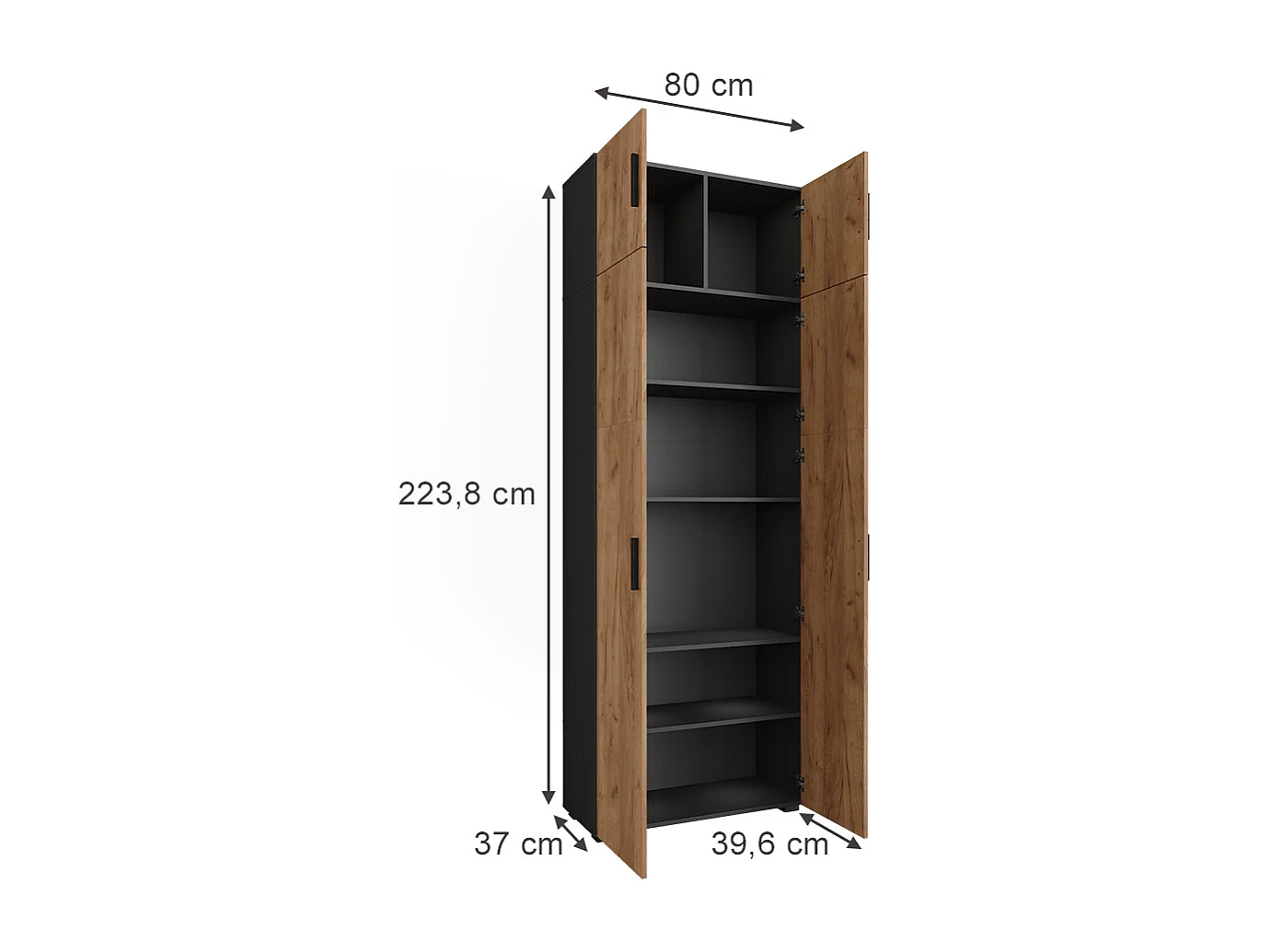 Étagère à dossiers anthracite/chêne doré 80x37x223.8 frank