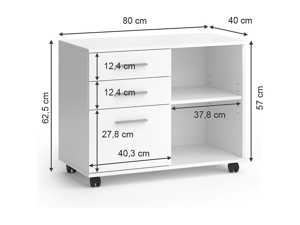 Caisson à roulettes blanc 40x80x62.5 delf