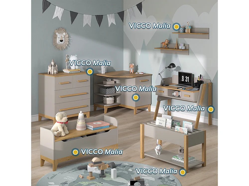 Coffre à jouets chêne cachemire 107.2x30x50 malia